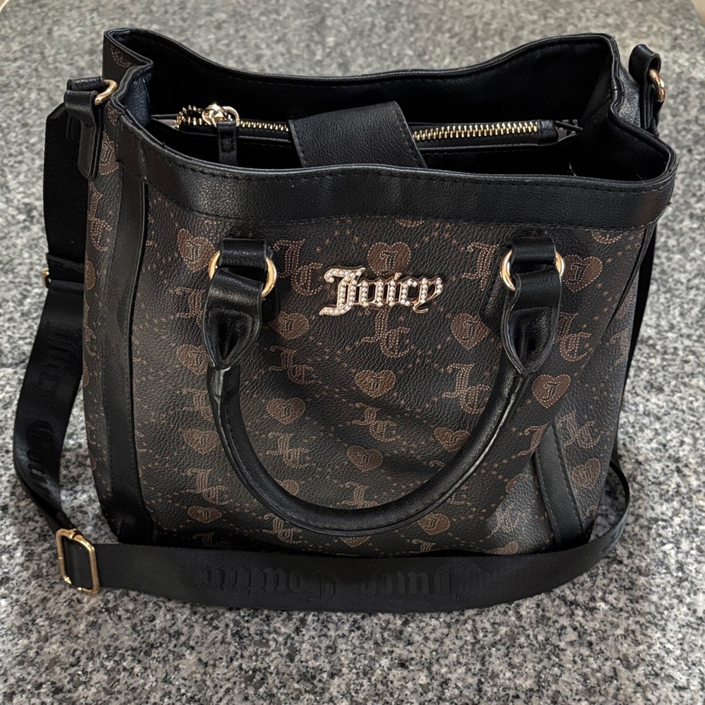 Juicy Couture Black and Brown Logo Shoulder Bag